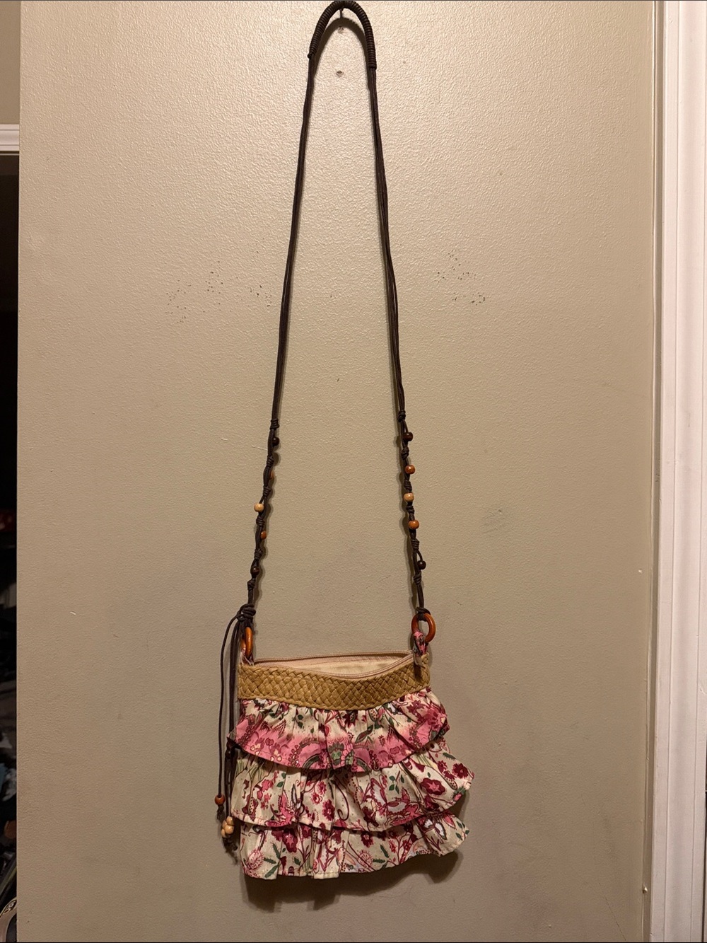 Cappelli Strawworld Floral Ruffle Mini Crossbody Bag Boho Cottagecore